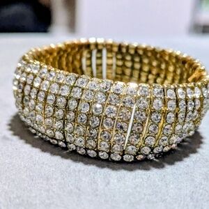 INC Silver Rhinestone Stretch Cuff Bracelet